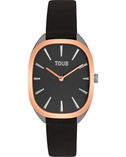 TOUS Reloj analógico de Acero con Correa de Piel Heritage (Rosa con Correa Negra) Ref. 3000136100