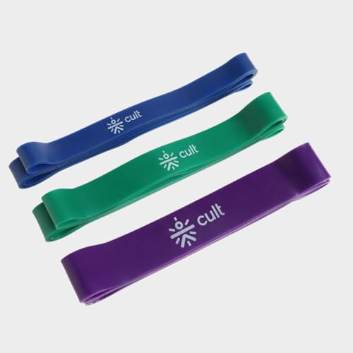 Image of Cult Resistance Band Set of 3 (Blue 18-40kg, Green 22-56kg, Purple 30-79kg) | Heavy Duty Resistance Bands for Stretching, Pull Ups, Strength Training, Yoga & Home Gym Workout for Men & Women