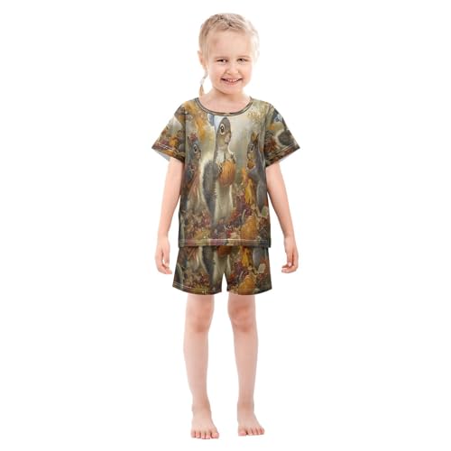 ALAZA Squirre Fall Maple Leaf Pajamas Set Short Sleeve Cotton Sleepwear Summer Pjs 2 Piece 5-14Y3
