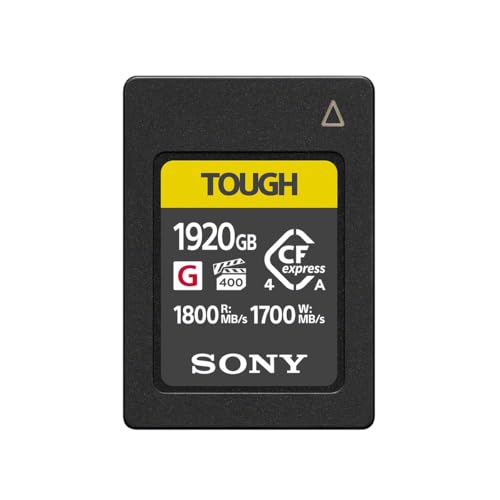 Sony Cfexpress Carte mémoire Type A 1 920 Go Tough, Ultra-Rapide série G, VPG400 - Video Performance Guarantee (Lecture 1 800 Mo/s et écriture 1 700 Mo/s) – CEA-G1920T