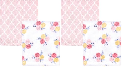 Image of Hudson Baby Unisex Baby Silky Plush and Coral Fleece Blanket, Blossoms, 30x36 inches (Pack of 2)