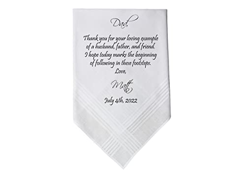Father of the Groom handkerchief from Groom, thank you for your loving EXAMPLE, custom PRINTED wedding handkerchief, Personalized. FPRI MS2 by Snugahug[12]