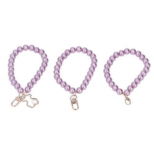 BAOFUYA 3 Stück Damenmode Telefon Lanyard, 12 Mm Perle Handykette Handy Perlen Lanyard Handschlaufe mit Metallschnalle für Frauen Mädchen(Lila) Cover