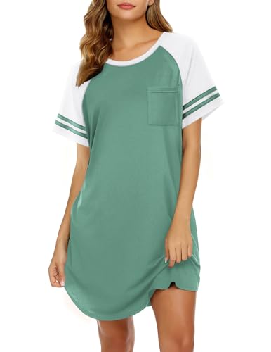 Image of Ekouaer Nightgowns for Women Color Block Sleep Shirt Short Sleeve Sleepwear