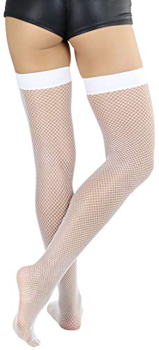 Image of ToBeInStyle Women's Sexy Nylon Versatile Fine Fishnet Thigh High Stockings w /Opaque Band