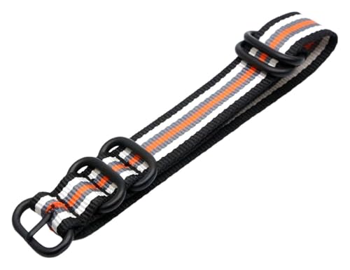 Bracelet montre nylon tressé rayé 20 mm avec fermoir noir
