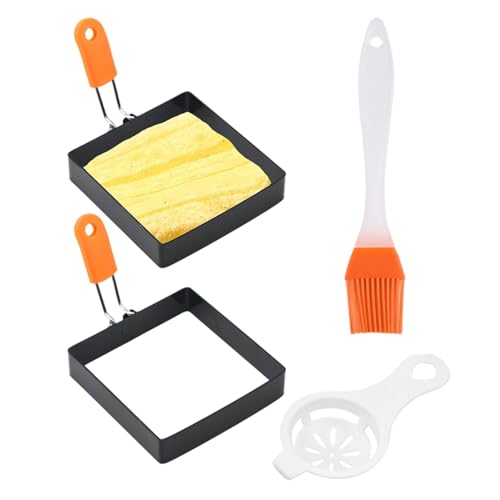 Stainless Steel Square Egg Ring Mould with Silicone Handle - Foldable Frying Pan Pancake Cooking Ring