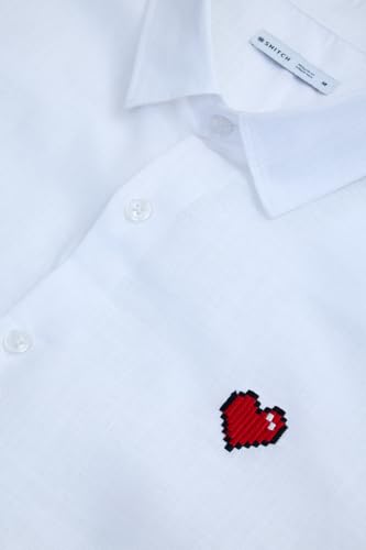 Image of SNITCH Men Casual Shirt | Regular Fit Full Sleeve Point Collar Solid Design with Embroidered Heart | 100% Lyocell & Breathable Fabric for Smart Casual Wear