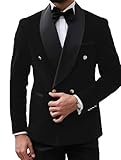 Mens Jacket Paisley Shawl Lapel Double Breasted Blazer Jacket Slim Fit Prom Tuxedo Black