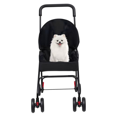 balurukt Pet Stroller with 4 Wheels for Small/Medium Pets | Foldable Dog Cat Cage Jogger Stroller with Weather Cover for All-Season Sun Cover | Breathable and Visible Mesh for Small/Medium Pets Grey