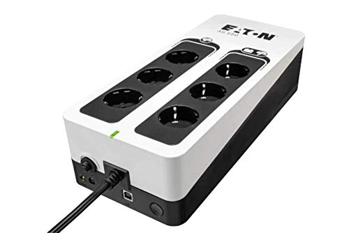 Eaton 3S 550 DIN - 3S550D - Unterbrechungsfreie Stromversorgung (USV) - 550 VA mit Überspannungsschutz (6 DIN Ausgänge, Überspannungsschutz, Schalldämpfer) - Weiß & Schwarz