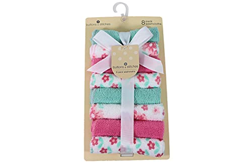 Image of Buttons and Stitches Buttons & Stitches Cudlie Buttons & Stitches Baby Girl 8 Pack Rolled Washcloths On Card in Fresh Bloom Print