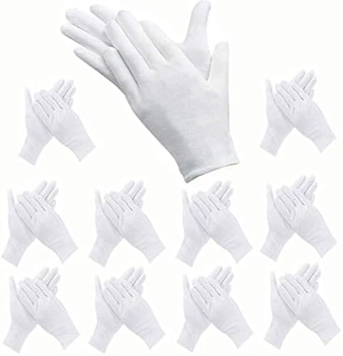 ADOPLX 24 Pcs White Cotton Gloves, Safety Work Gloves, Stretchable Lining, Medium Size