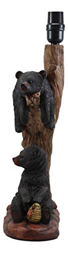 Ebros Wildlife Rustic Cabin Lodge Decor Whimsical Lazy Days Of Summer 2 Black Bears Napping On Tree Branch And Snacking Honey Table Lamp Statue With Shade 22" High Forest Bear Family Desktop Lamps #TOP3