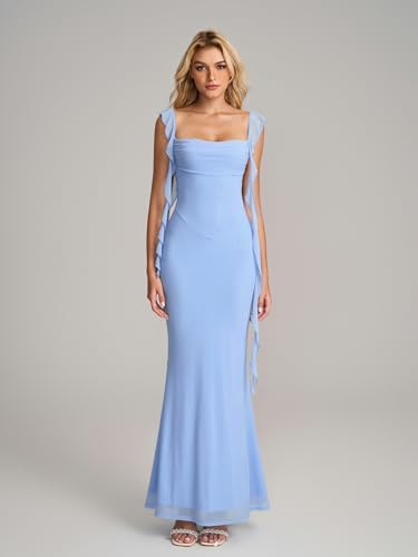 KUTUMAI Elegant Long Formal Wedding Guest Dresses for Women Ruffle Bodycon Cocktail Party Maxi Dress4