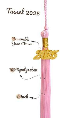 Image of Graduation Single Color Tassel with Gold Date Drop 2025(Pink Tassel,Gold Charm)