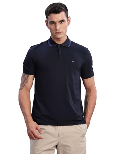 Image of Tommy Hilfiger Mens Blue Solid Polo Shirt