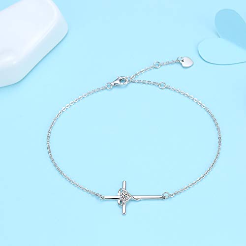 Yzsfmzge Cross Anklet For Women 925 Sterling Silver Adjustable Ankle Cross Heart Anklet Large Bracelet For Women Girls Jewelry Gift For Birthday Christams #TOP4