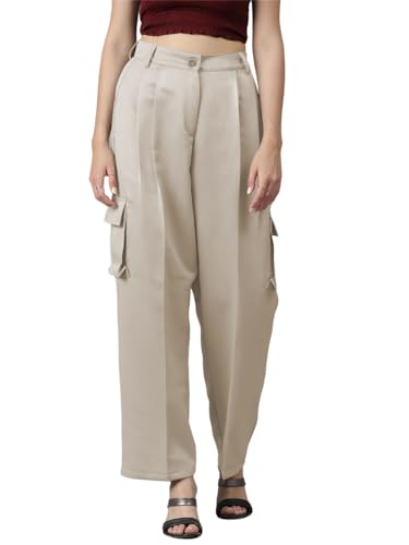 Image of KOTTY Women's High Rise Cotton Blend Relaxed Fit CargoTrousers