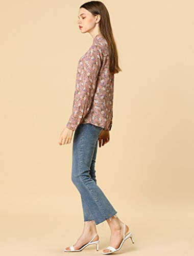 Allegra K Women's Button Down Floral Shirt Blouse Long Sleeve Point Collar Button Up Shirts Top Medium Pink