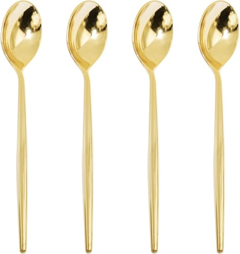 U-QE 180Pcs Gold Plastic Spoons Disposable Heavy Duty Plastic Spoons Heavyweight Plastic Spoons Gold Plastic Silverware Perfect For Parties Weddings and Other Daily Events