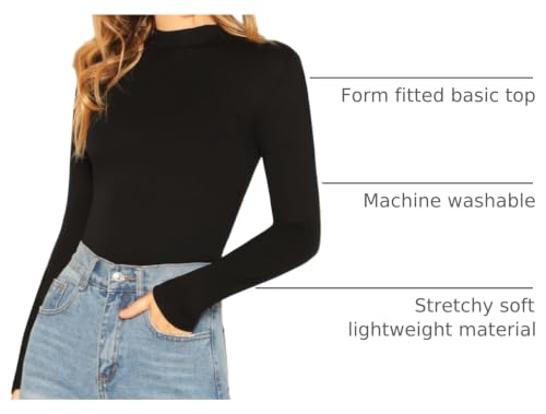 Verdusa Women's Basic Mock Neck Slim Fitted Long Sleeve Pullovers Tee Tops