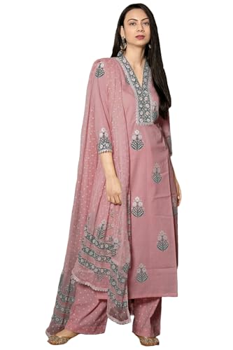Image of GoSriKi Women's Cotton Blend Straight Hand Block Printed Kurta with Pant & Dupatta | Ethnic Wear for Women | Indian Casual Office Daily Summer Outfit