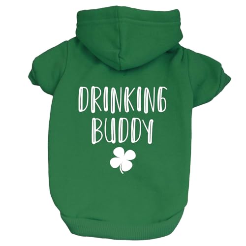 Drinking Buddy Shamrock Dog Hoodie | Fleece Lined |Leash Hole| St.Patrick's Day | Lucky | Shamrock | Irish Holiday|Green, 5X-Large 260