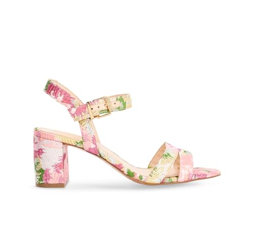Floral Heels for Women Round Open Toe Chunky Block Heel Ankle Strap Heeled Sandals Summer Dressy Party Shoes Heels