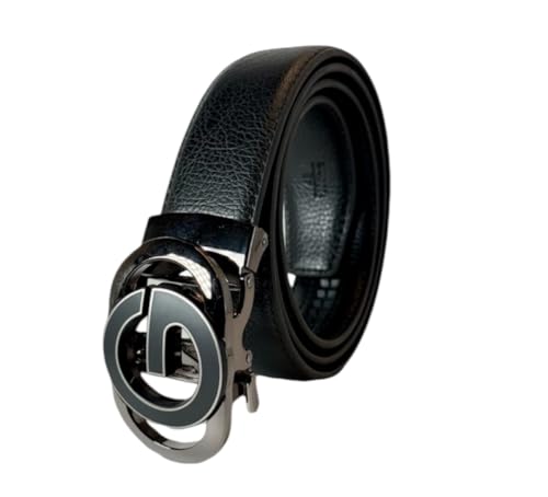 Mens Ratchet Fashion Casual Dress Golf Belt Black Leather "G" Buckle, Work or Special Occasions, Adjustable Slide in, Trim to Fit, No Holes, Size 28-40 One Size2