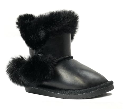 Image of REDVOLUTION Kids Boots Toddler Girls Cute Butterfly Bow | PomPom PU leather Boot (Toddler /Small Kid)