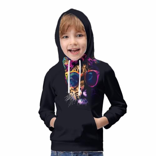 Sweat-shirt à capuche enfants avec poche à cordon imprimé chat mignon - 5