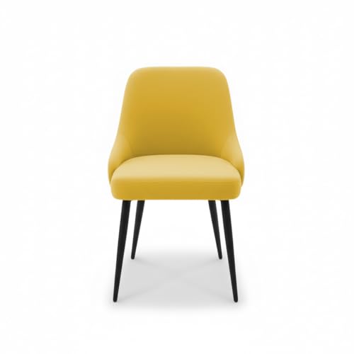 Image of Finch Fox Taskpro Modern Unique Velvet Upholstered Seating Living Room Dining Chair with Black Metal Legs in Yellow Color (Set of 2)