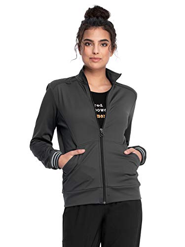 Cherokee Iflex Women's Zip Front Knit Scrub Jacket, Ckk361, Pewter, S #TOP12