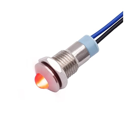 8mm Wire Leading Metal Indicator Warning Light 12V 24V 110V 220V Red/Green/Blue/Yellow LED Light Signal Panel Lamp(Red,3-6V AC DC)