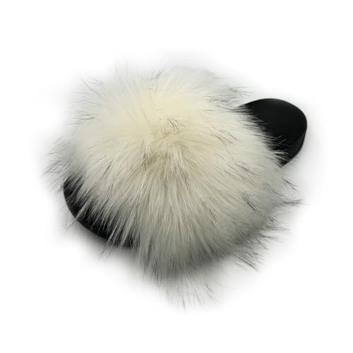 Image of Women's Faux Fur Slides Slippers Fluffy Fuzzy Sandals Open Toe Furry Slide Flip Flop Indoor Outdoor