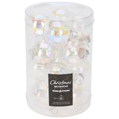 16 Clear Iridescent Glass Baubles - 3.5cm