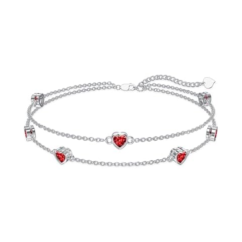 Dorunmo Heart Bracelet Red Bracelet for Women 925 Sterling Silver January Birthstone Bracelets for Women Garnet Women's Bracelets Birthday Anniversary Jewelry for Mom Wife Her Cover