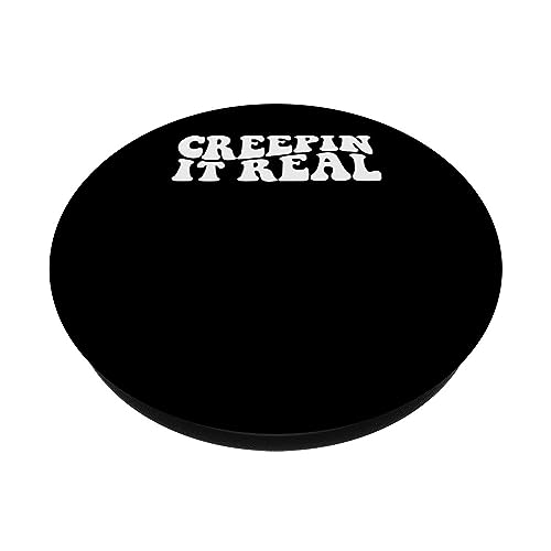 Creepin It Real Spooky Halloween Creepy Ghostly Design PopSockets Swappable PopGrip, Black - Image 2