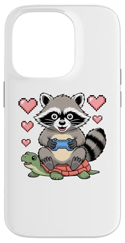 Kawaii Gaming Animal Graphic Turtle Cute Raccoon Gamer �X�}�z�P�[�X iPhone 14 Pro �p