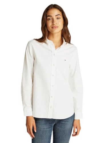 Tommy Jeans Camisa Mujer Oxford Regular Fit, Blanco (Ecru), L
