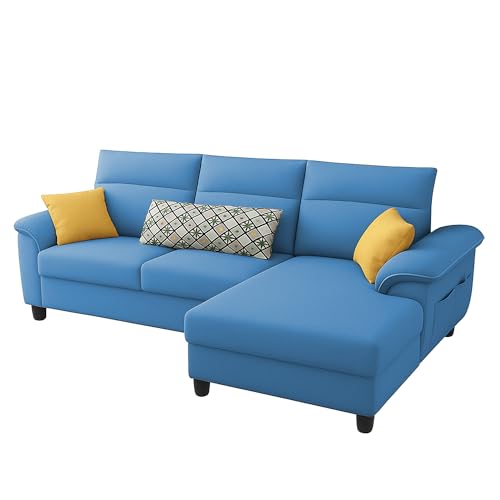 Image of Casaliving Seams RHS 4 Seater L Shape Sofa for Living Room (Turquise Fabric) Premium Fabric Sofa