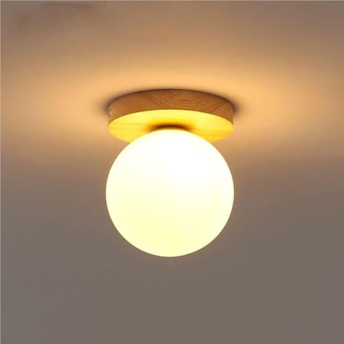 Wooden Close to Ceiling Light Fixture with Globe Shade Wood