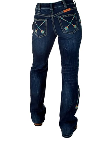 Cowgirl Tuff Western Jeans Womens Turquoise Arrows Dark Wash JTURAW4