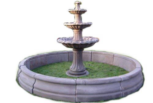 stone garden water fountain. 6ft 10in 3 tier fountain and 11ft pool surround self contained outdoor ornate garden water feature