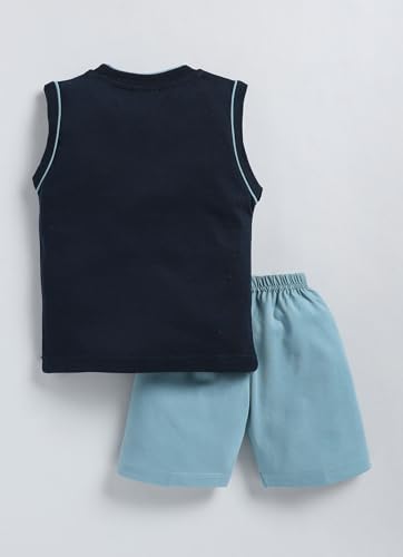 Image of Pure Cotton Sleeveless T-Shirt and Half Pant Set for Boys Kids| Kids boys tshirt and half pant set| Coordinated Set for Unisex kids| Roundneck Tees| Lightweight and Breathable