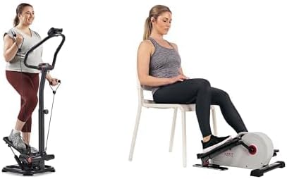 Sunny Health & Fitness Smart 2-in-1 Power Stepper with Resistant Bands & Handlebar + Magnetic Under Desk Elliptical Peddler, Portable Mini with Resistance, LCD Monitor