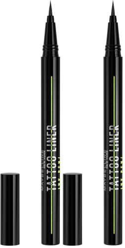 Maybelline New York Tattoo Liner Ink Pen, Eyeliner en formato rotulador, Waterproof, Hasta 24h, Negro Mate (Paquete de 2)