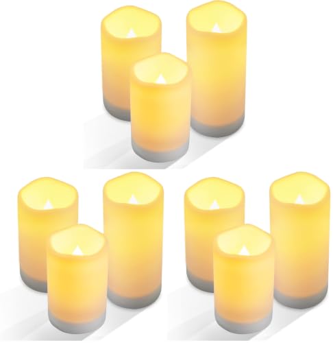 Image of NURADA Large Outdoor Solar Powered Candles - Flameless Pillar Waterproof Rechargeable Candle Set, White Resin, LED Light,Rechargeable Solar Battery Included, for Patio Decor, 3.25 inchx4 inch5 inch 6 inch (Pack of 3)