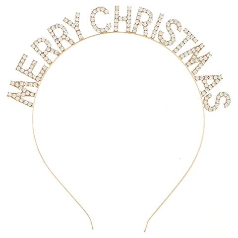 Mookiraer Merry Christmas Rhinestone Headbands, Xmas Crystal Hair Hoops Christmas Party Headdress Hair Accessory for Women Girls (Gold) Cover